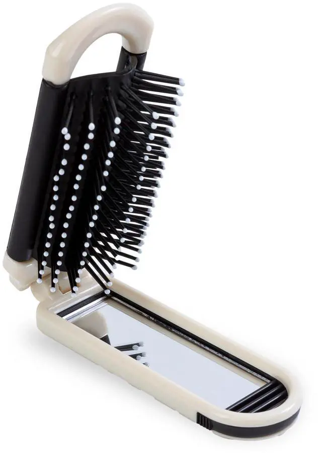 Main image of Foldable Hair Brush with Mirror, Pocket-Size Massage Comb