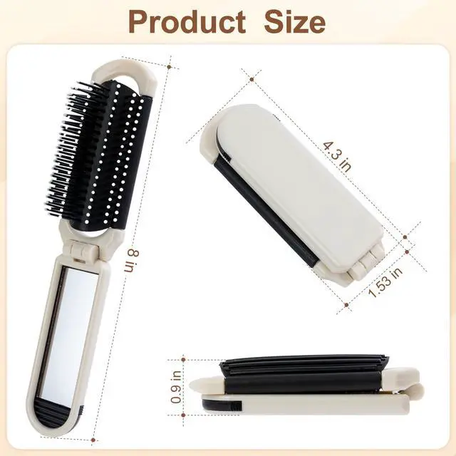 Alt view image 2 of 7 - Foldable Hair Brush with Mirror, Pocket-Size Massage Comb