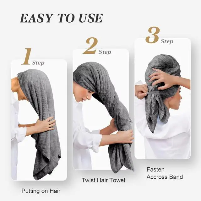 Alt view image 7 of 7 - 2 Pack Microfiber Hair Towel 41 x 24 inch Soft, Absorbent, Fast Dry