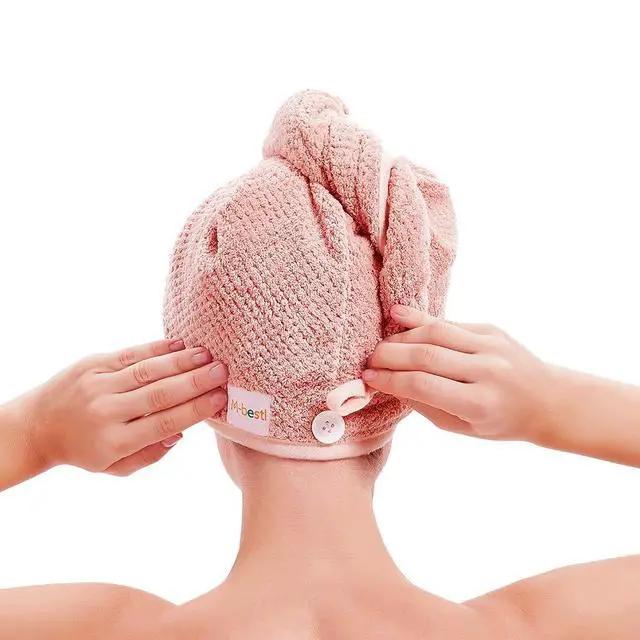 Alt view image 3 of 7 - 2 Pack Microfiber Hair Towel Wrap,Quick Dry,Anti-frizz(Pink&Beige)