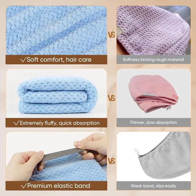 Alt view image 4 of 7 - 5PK Microfiber Hair Towels, 40x20 in, Fast Drying for Long Hairs