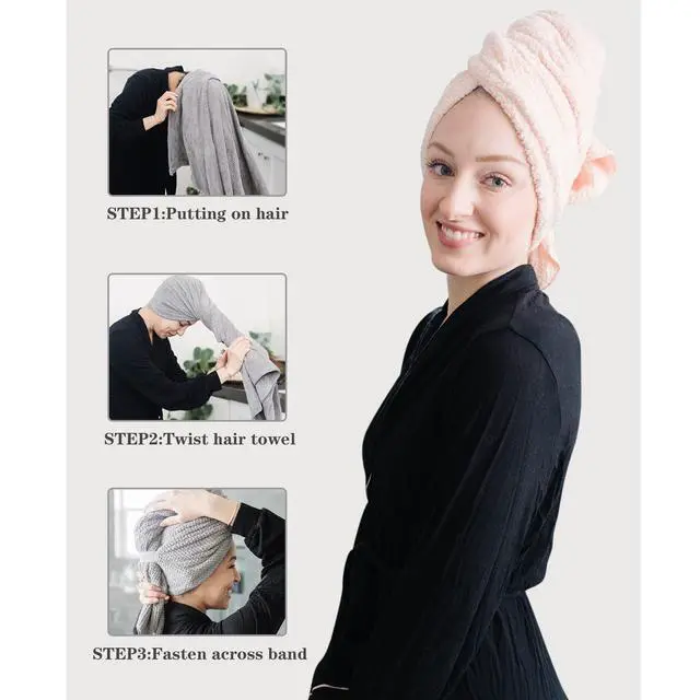 Alt view image 3 of 7 - 2-Pack Large Microfiber Hair Towel Wraps for Women, 27 × 39 in