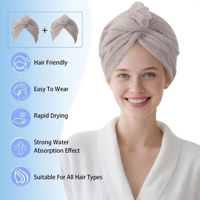 Alt view image 2 of 7 - Microfiber Hair Drying Towel Wrap,Hair Turbans Towel for Wet Hair