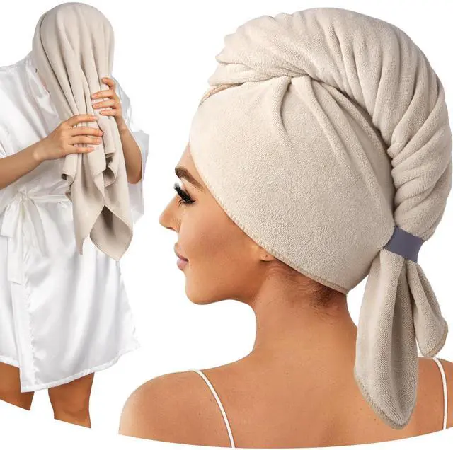 Main image of Microfiber Hair Towel, 41" x 22" Super Absorbent, Soft Anti-Frizz