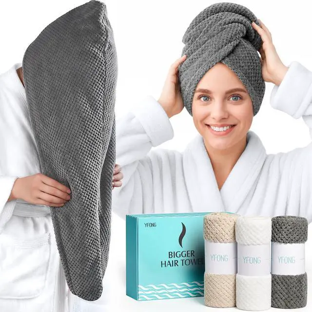 Main image of 3 Pack Large Microfiber Hair Towel Wrap for Women Long Hair, 30 x 10