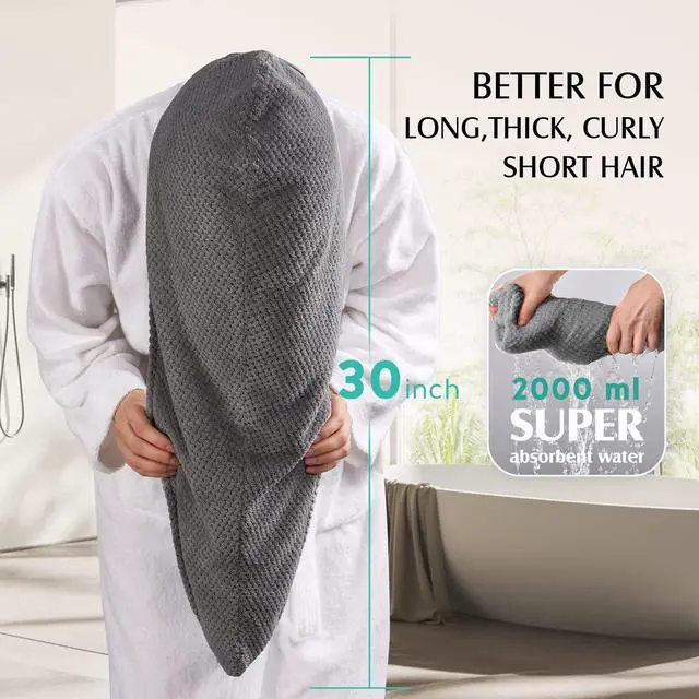 Alt view image 4 of 6 - 3 Pack Large Microfiber Hair Towel Wrap for Women Long Hair, 30 x 10