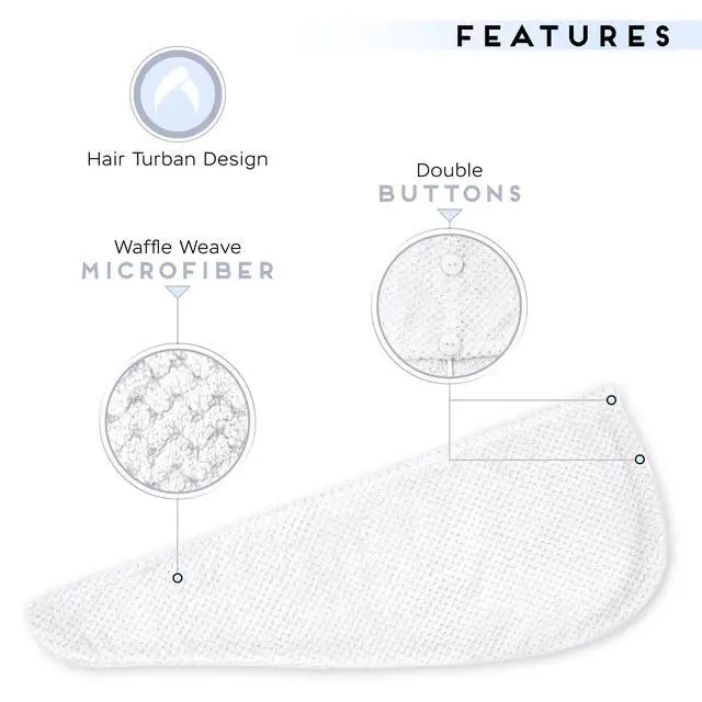 Alt view image 3 of 6 - 2 Pack Microfiber Hair Towel Wrap for Women, Anti Frizz Quick Drying Hair Turban for All Hair Style, Absorbent and Lightweight (Bright White)