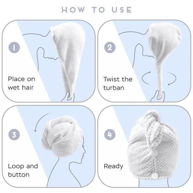 Alt view image 6 of 6 - 2 Pack Microfiber Hair Towel Wrap for Women, Anti Frizz Quick Drying Hair Turban for All Hair Style, Absorbent and Lightweight (Bright White)
