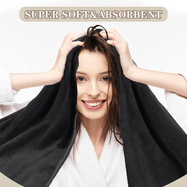 Alt view image 2 of 7 - Microfiber Hair Towel 40 X 20 inch 2Pack Black