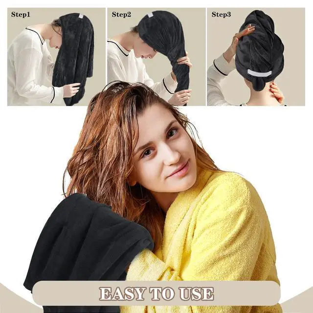 Alt view image 3 of 7 - Microfiber Hair Towel 40 X 20 inch 2Pack Black