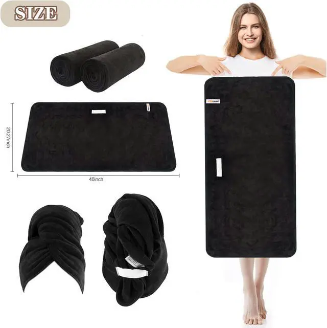 Alt view image 5 of 7 - Microfiber Hair Towel 40 X 20 inch 2Pack Black