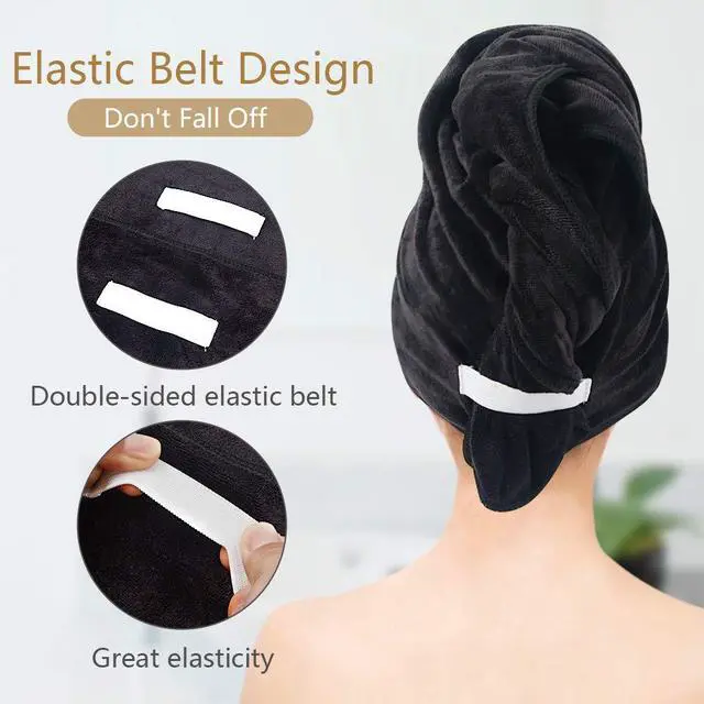 Alt view image 7 of 7 - Microfiber Hair Towel 40 X 20 inch 2Pack Black