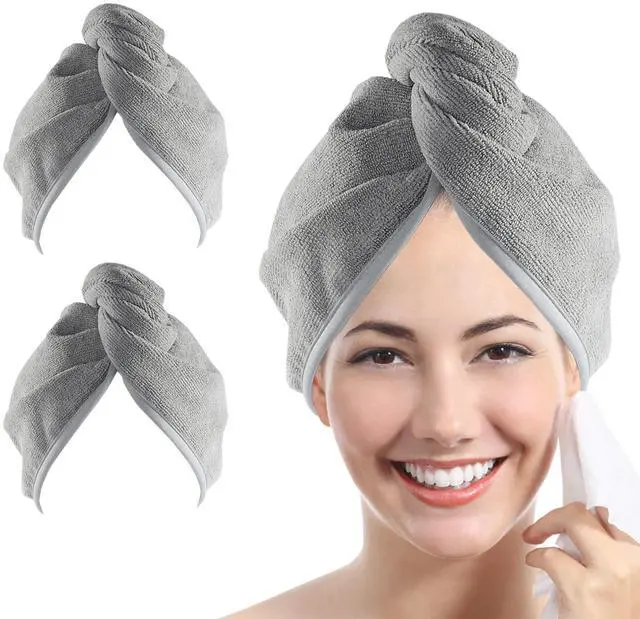 Main image of Microfiber Hair Towel Hair Wrap: 2 Pcs 10X26 Hair Dryer Women (Gray)