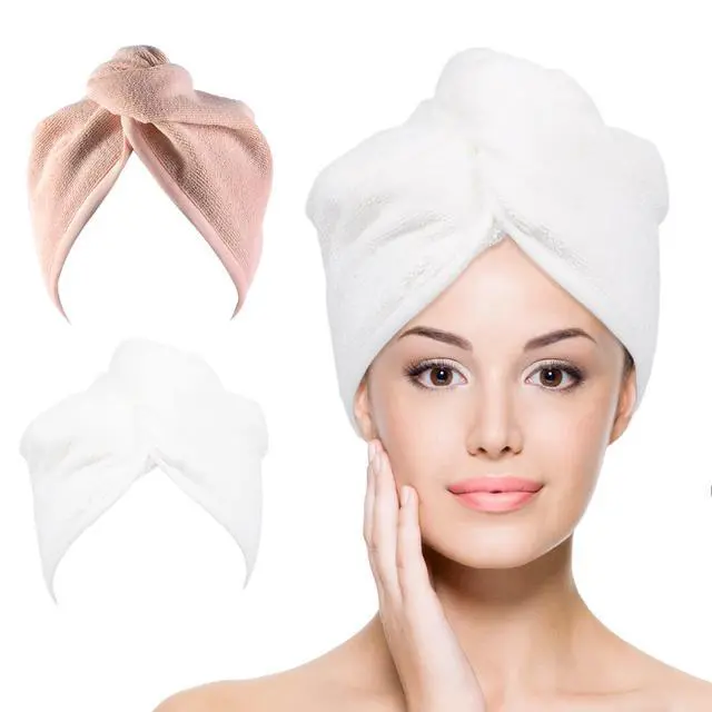 Main image of Microfiber Hair Towel Hair Wrap: 2 Pcs 10X26 Hair Dryer Women (White Beige)