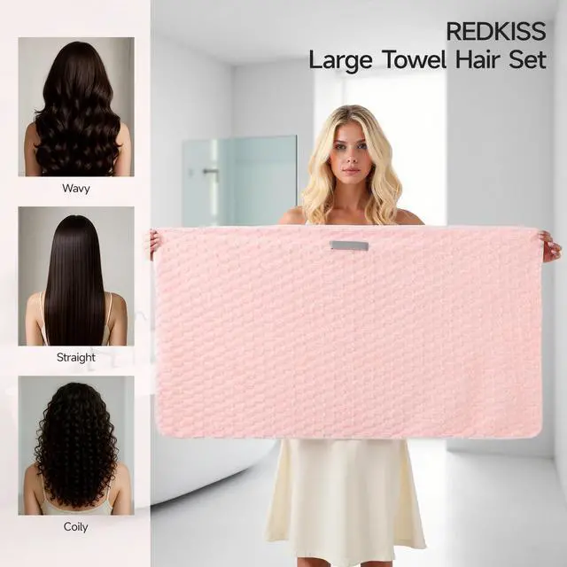 Alt view image 2 of 7 - 3 Pack Microfiber Hair Towels - Extra Large Hair Towel Wrap for Women, 24x42 inch Hair Towels with Elastic Strap, Super Soft Hair Drying Towels for Long, Thick, Curly Anti Frizz Turbans