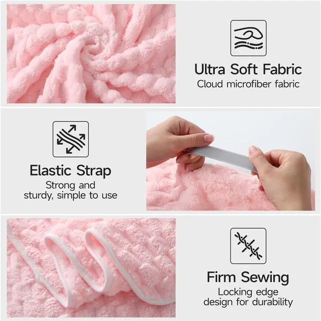 Alt view image 7 of 7 - 3 Pack Microfiber Hair Towels - Extra Large Hair Towel Wrap for Women, 24x42 inch Hair Towels with Elastic Strap, Super Soft Hair Drying Towels for Long, Thick, Curly Anti Frizz Turbans
