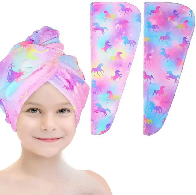 Main image of Microfiber Hair Towel Wrap for Kids Girls, Ultra Absorbent, 2 Pack