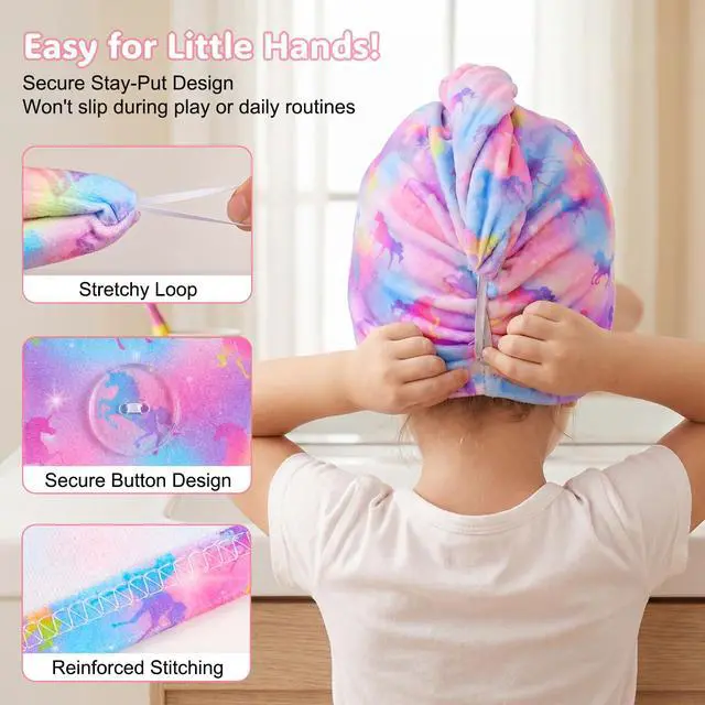 Alt view image 3 of 7 - Microfiber Hair Towel Wrap for Kids Girls, Ultra Absorbent, 2 Pack