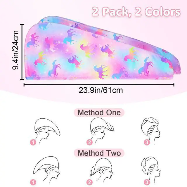 Alt view image 7 of 7 - Microfiber Hair Towel Wrap for Kids Girls, Ultra Absorbent, 2 Pack