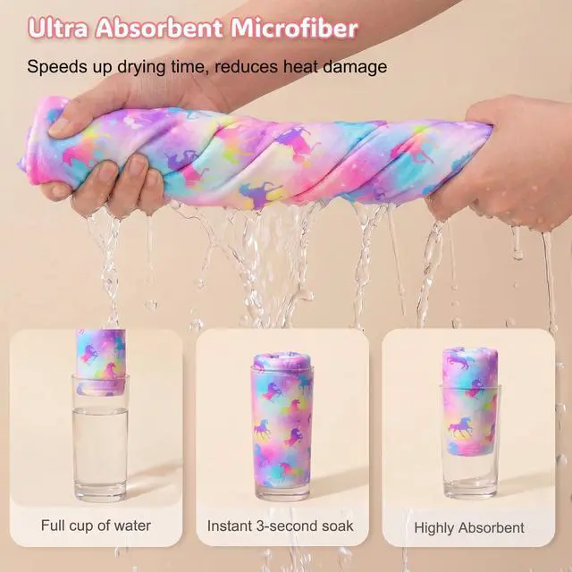 Alt view image 2 of 7 - Microfiber Hair Towel Wrap for Kids Girls, Ultra Absorbent, 2 Pack
