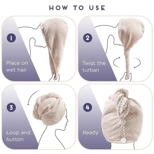 Alt view image 6 of 6 - 2 Pack Microfiber Hair Towel Wrap for Women, Anti Frizz Quick Drying Hair Turban for All Hair Style, Absorbent and Lightweight (Beige)