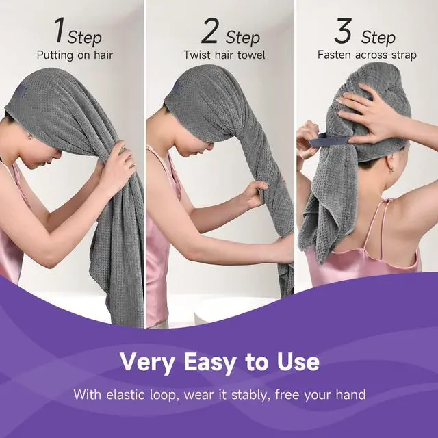 Alt view image 2 of 6 - Extra Large Microfiber Hair Towel, Ultra Absorbent, Super Soft