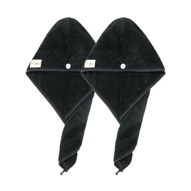 Alt view image 2 of 6 - 2 Pack Microfiber Hair Towel Wrap,Hair Drying Towel with Button,Absorbent and Anti-frizz Head Towel to Dry Curly or Straight Hair Quickly (Black)