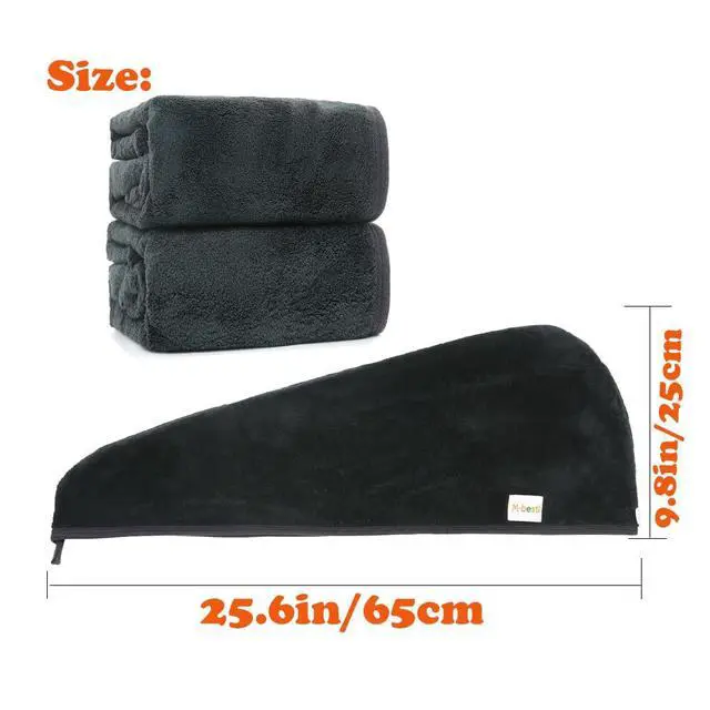Alt view image 6 of 6 - 2 Pack Microfiber Hair Towel Wrap,Hair Drying Towel with Button,Absorbent and Anti-frizz Head Towel to Dry Curly or Straight Hair Quickly (Black)