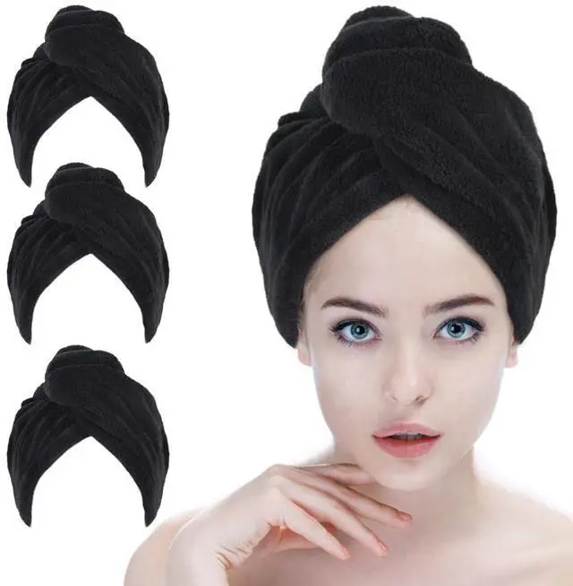 Main image of Hair Drying Cap Hair Towel for Women 3 Pack Black