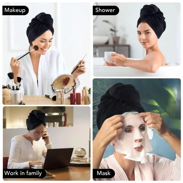 Alt view image 2 of 7 - Hair Drying Cap Hair Towel for Women 3 Pack Black