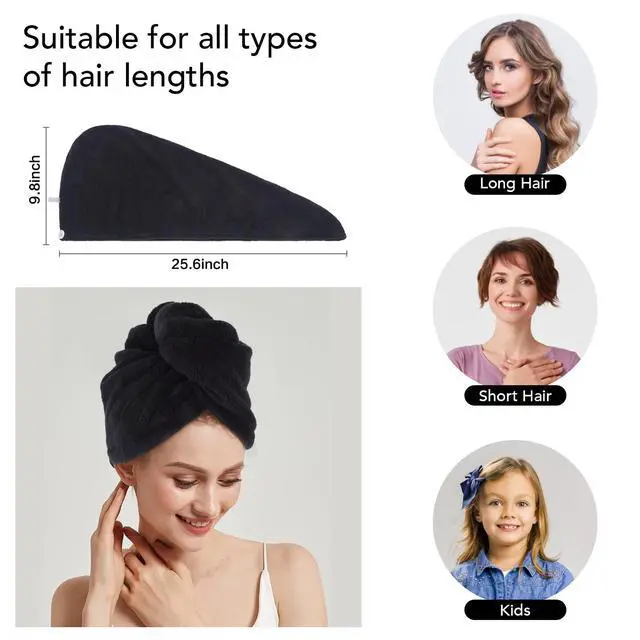 Alt view image 4 of 7 - Hair Drying Cap Hair Towel for Women 3 Pack Black
