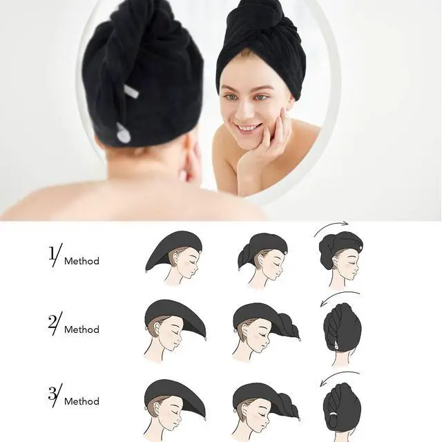 Alt view image 6 of 7 - Hair Drying Cap Hair Towel for Women 3 Pack Black