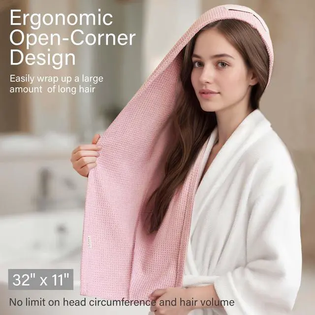 Alt view image 2 of 7 - 2 Pack Waffle Microfiber Hair Towel Wraps for Women, 32 x 11 in