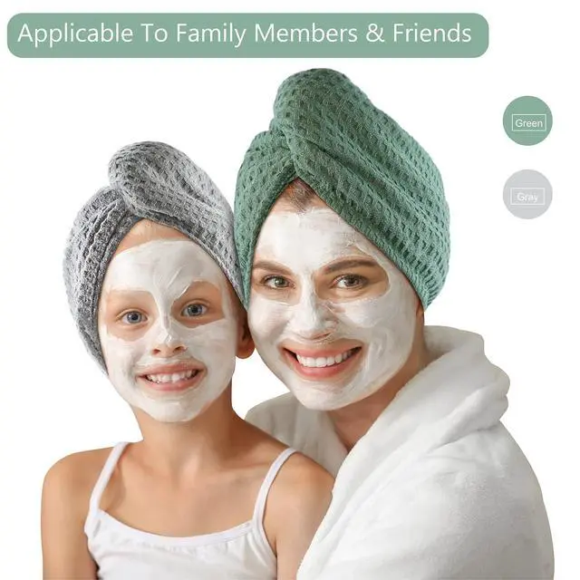 Alt view image 5 of 6 - Microfiber Hair Drying Towel: 2 Pcs Waffle Long Hair Turban Wraps (Green)