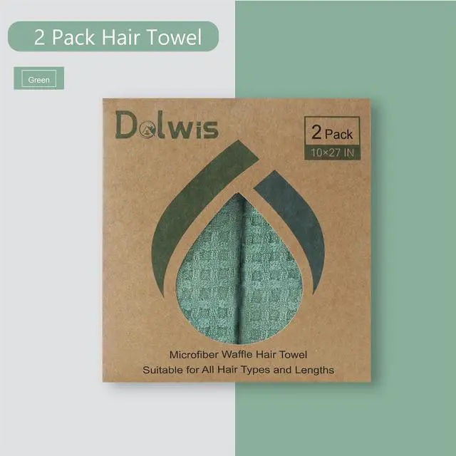 Alt view image 6 of 6 - Microfiber Hair Drying Towel: 2 Pcs Waffle Long Hair Turban Wraps (Green)