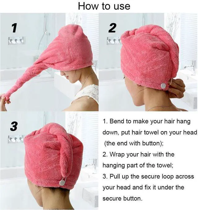 Alt view image 7 of 7 - Microfiber Hair Drying Towel Ultra Absorbent Twist Hair Turban Drying Cap Hair Wrap (Rose)