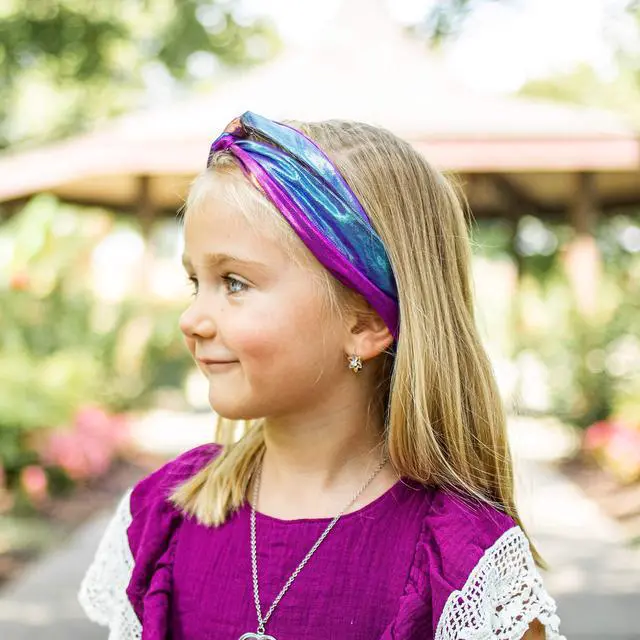 Alt view image 2 of 7 - 6 Mermaid Knotted Headbands For Girls, Little Girl Hair Accessories, Kids Knot Headwraps, Criss Cross Tie Dye Head Bands, Metallic Rainbow Turban Hair Bands