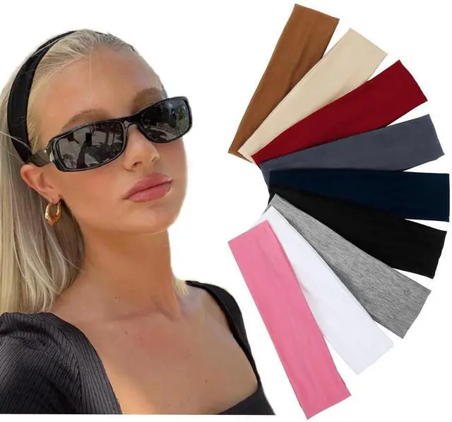 Main image of Multicolor Soft Fabric Headbands for Women - Elastic Non-Slip Head Bands, Fashion School Hair Accessories, 9 Pack