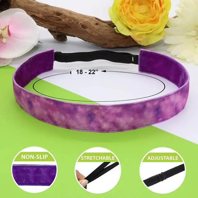 Alt view image 4 of 7 - Headbands for Girls - 6 Adjustable No Slip Head Bands for Kids, Athletic Sport Hair Bands for Women, Stretch Elastic Headband, Fabric Hair Accessories for Children (Tie Dye 2)