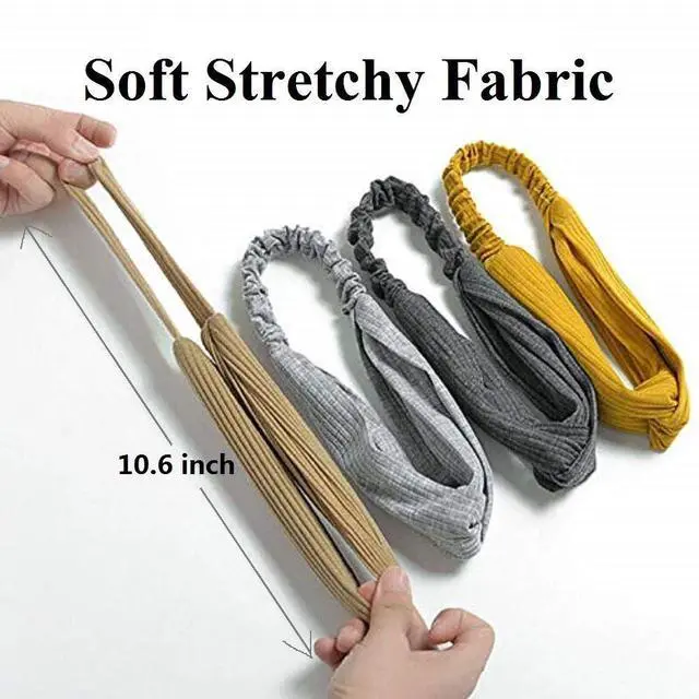 Alt view image 3 of 7 - Headbands for Women Twist Knotted Women Head Bands Boho Stretchy Hair Bands Non Slip for Girls Criss Cross Turban Plain Headwrap Yoga Workout Vintage Hair Accessories, Solid Color