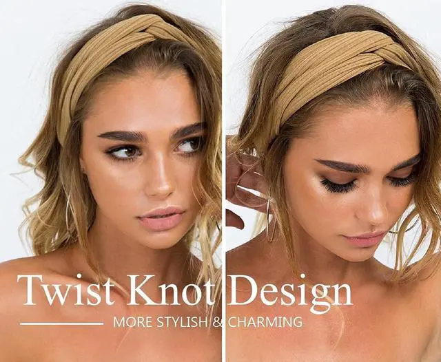 Alt view image 4 of 7 - Headbands for Women Twist Knotted Women Head Bands Boho Stretchy Hair Bands Non Slip for Girls Criss Cross Turban Plain Headwrap Yoga Workout Vintage Hair Accessories, Solid Color