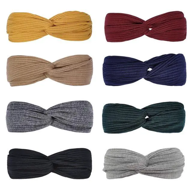 Alt view image 7 of 7 - Headbands for Women Twist Knotted Women Head Bands Boho Stretchy Hair Bands Non Slip for Girls Criss Cross Turban Plain Headwrap Yoga Workout Vintage Hair Accessories, Solid Color