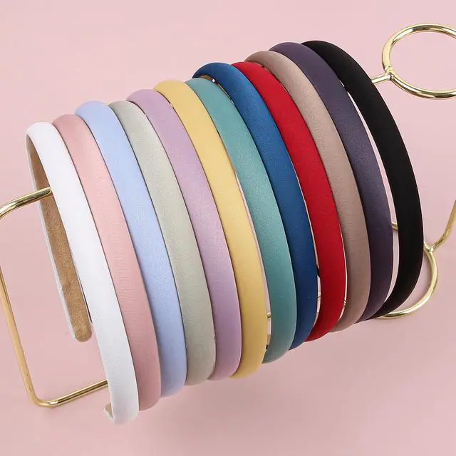 Alt view image 2 of 7 - 10mm Thin Non-Slip Solid Fabric Headbands for Women and Girls 12 Pack