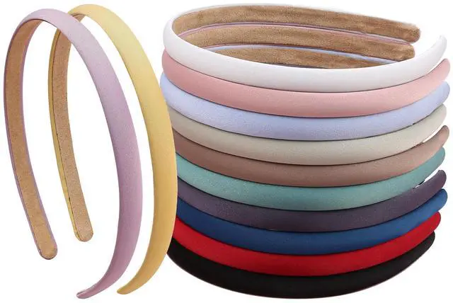 Main image of 10mm Thin Non-Slip Solid Fabric Headbands for Women and Girls 12 Pack