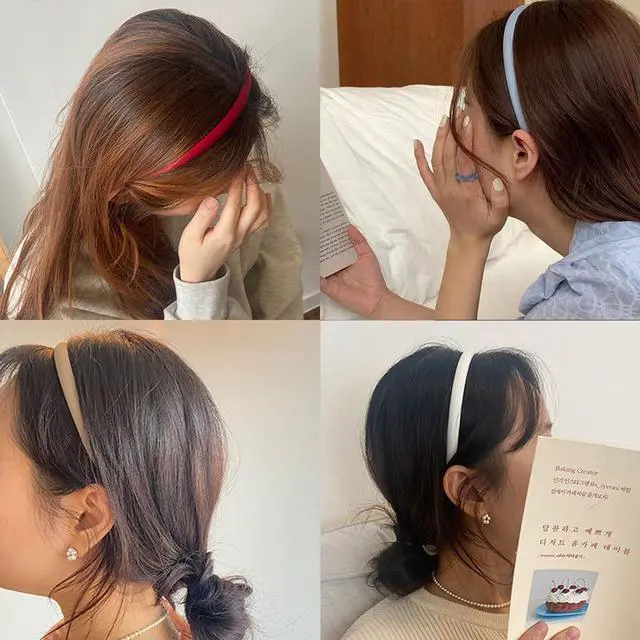 Alt view image 5 of 7 - 10mm Thin Non-Slip Solid Fabric Headbands for Women and Girls 12 Pack