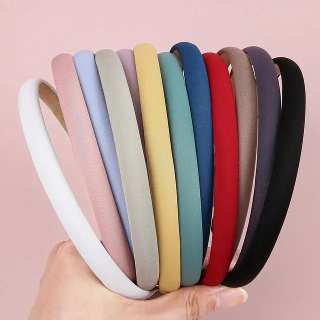 Alt view image 6 of 7 - 10mm Thin Non-Slip Solid Fabric Headbands for Women and Girls 12 Pack