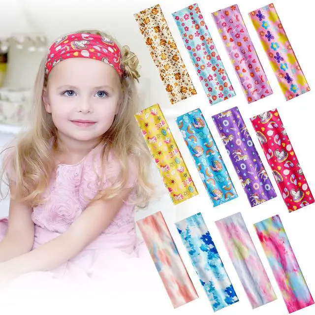 Main image of 12 Pieces Wide Headbands for Girls Cute Elastic Butterfly Unicorn Tie Dye Floral Hair Bands No Slip Soft Heart Stretch Headbands Princess Hair Accessories for Children Kids Sports Yoga