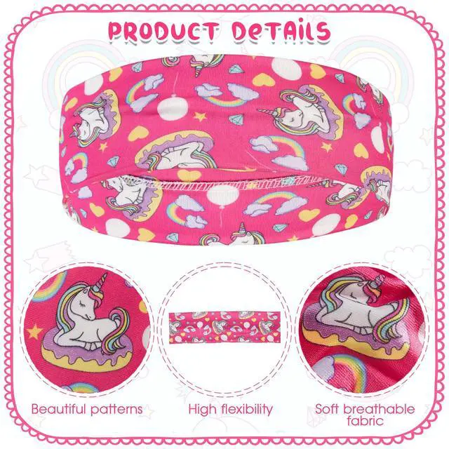 Alt view image 4 of 7 - 12 Pieces Wide Headbands for Girls Cute Elastic Butterfly Unicorn Tie Dye Floral Hair Bands No Slip Soft Heart Stretch Headbands Princess Hair Accessories for Children Kids Sports Yoga