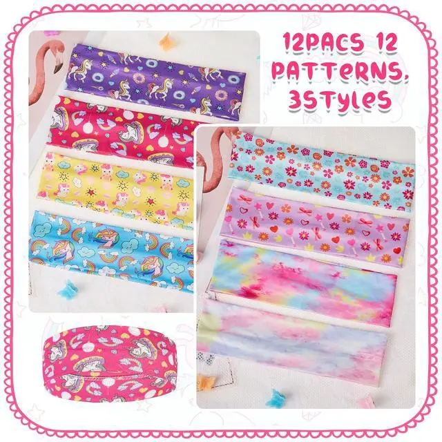 Alt view image 5 of 7 - 12 Pieces Wide Headbands for Girls Cute Elastic Butterfly Unicorn Tie Dye Floral Hair Bands No Slip Soft Heart Stretch Headbands Princess Hair Accessories for Children Kids Sports Yoga