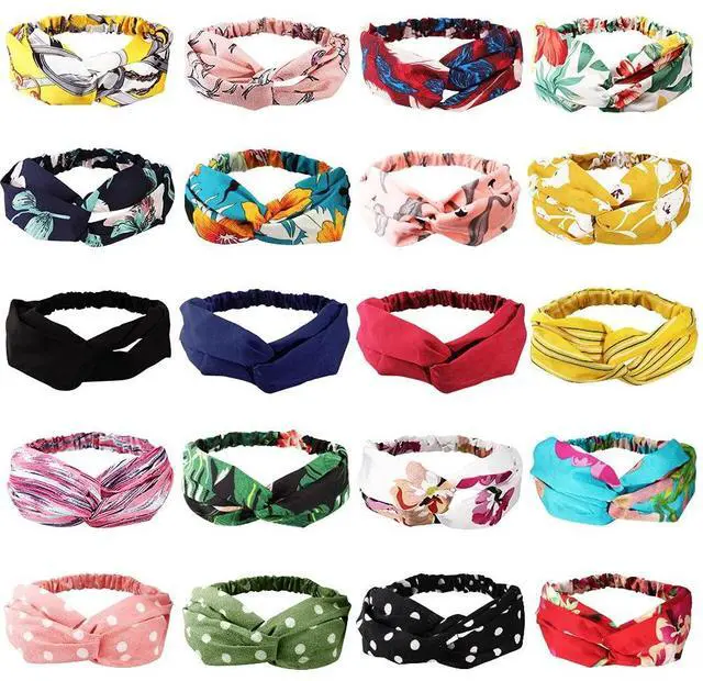 Main image of 20 Pack Headbands, No Slip Fashion Head Bands / Wrap diademas para mujer de moda Boho Knotted Cross Elastic Twisted Floral Bandeau For Womens Girls